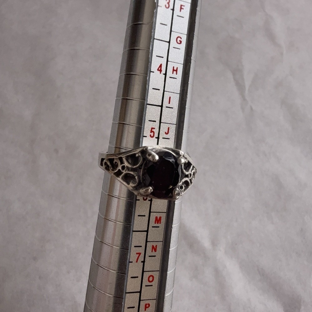 Sterling Silver 925 Red Stone Filigree Cocktail Ring Size 6 Vintage Style